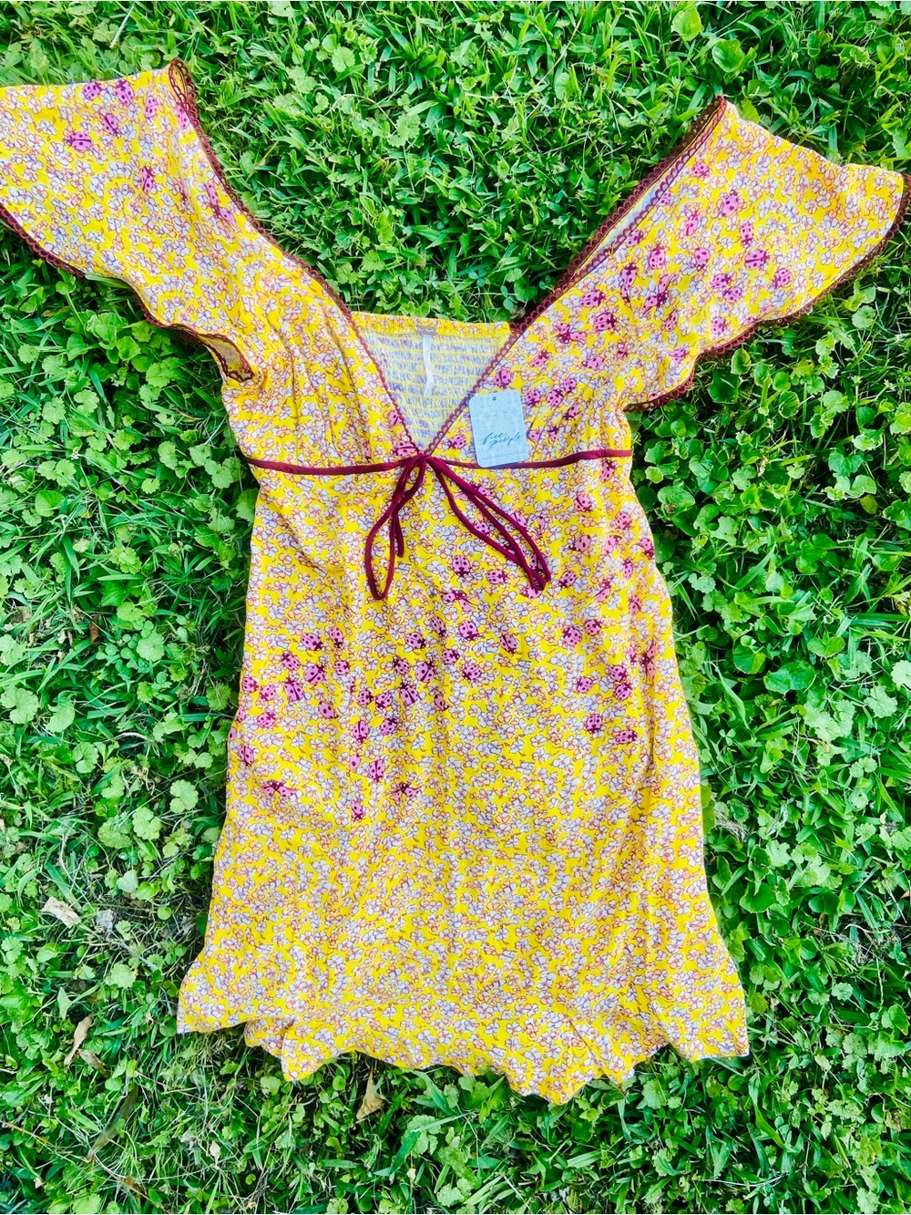 👗🌼💜Free People Yellow Floral Tie-Front Ruffle Mini Dress